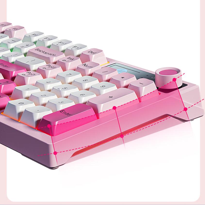 HP K500F Mechanical Feel Wired Keyboard, Quiet Multifunctional Knob for Office, Pink, 98-Key Layout