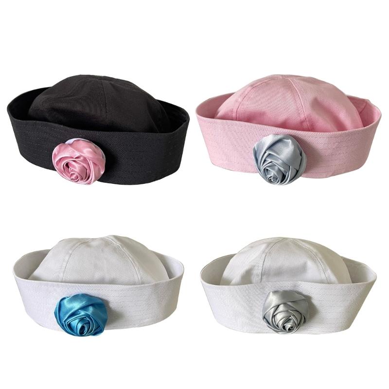 Spring Sunproof Sailor Hat Woman Commutes Captain Hat Camping Taking Photo Sailor Hat with Rose Decals for Girlfriend