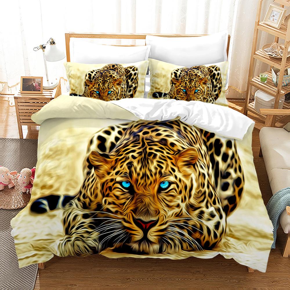 Leopard Duvet Cover Set King Size 3D Animal Print Bedding Set Wildlife Polyester Comforter Cover Set Red Rose For Kids Boys Girl