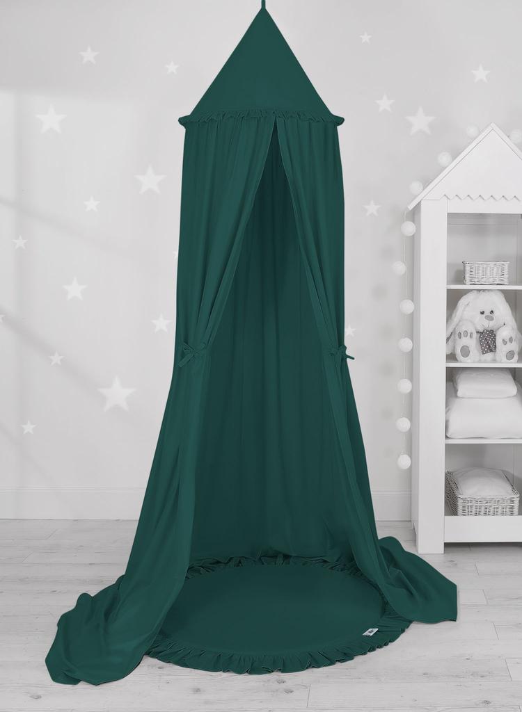 Set: Hanging Cotton Canopy for a Children's Room and a Mat with a Ruffle - Bottle Green