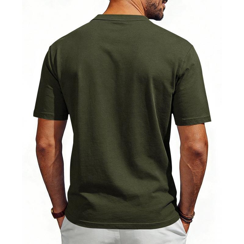 Men Henley Neck Short Sleeve T Shirt With Chest Pocket Casual Solid Color Tops