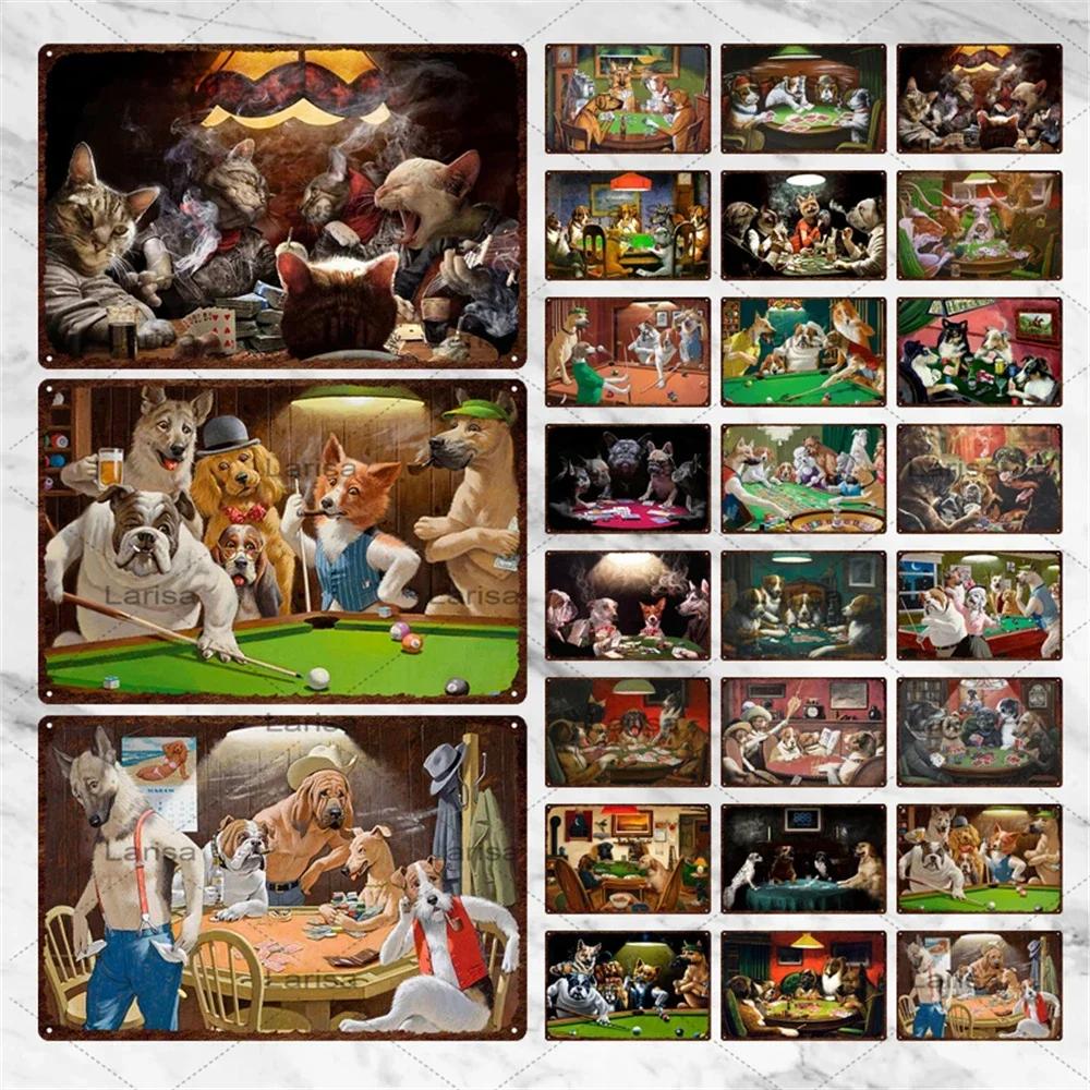 Dog Playing Poker Game Game Poster Tin Sign Cafe bar Home Wall Art Decoration Retro Metal Tin Sign 8x12 inch