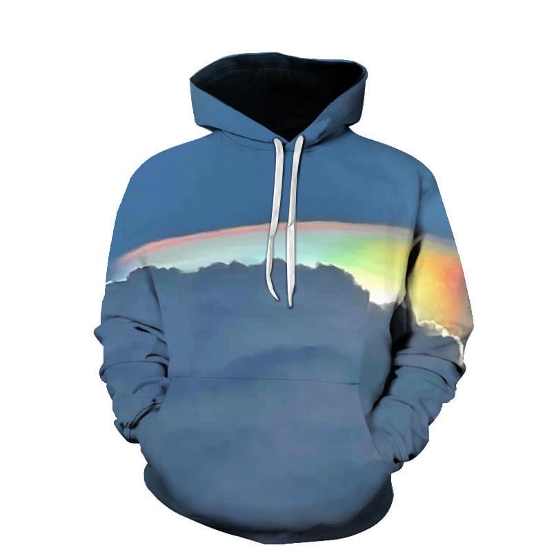 Mens Long Sleeve Hooded Sweatshirt With 3D Cloud Print Loose Fit Casual Pullover Fall