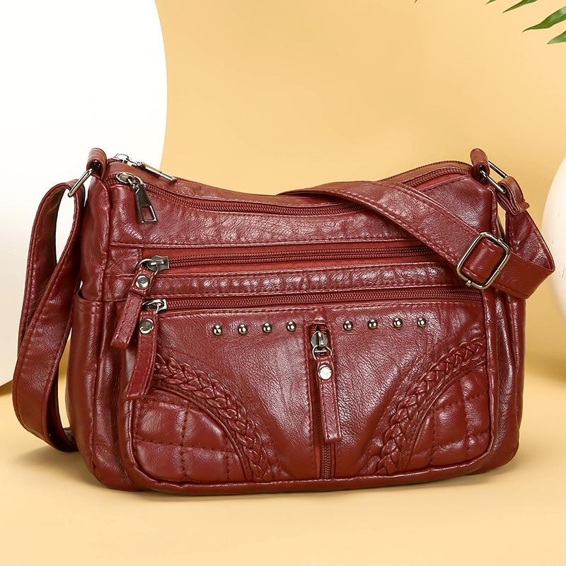 Damen Tasche neue weiche Ledertextur mehrschichtig einfarbig Umhängetasche einfache Atmosphäre Mode lässig leicht Muttertasche