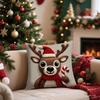Christmas Pillow Cover 18x18 Inch Linen Soft Elk Deer Pattern Cushion Case Farmhouse Holiday Home Living Room Decor Xmas Gifts