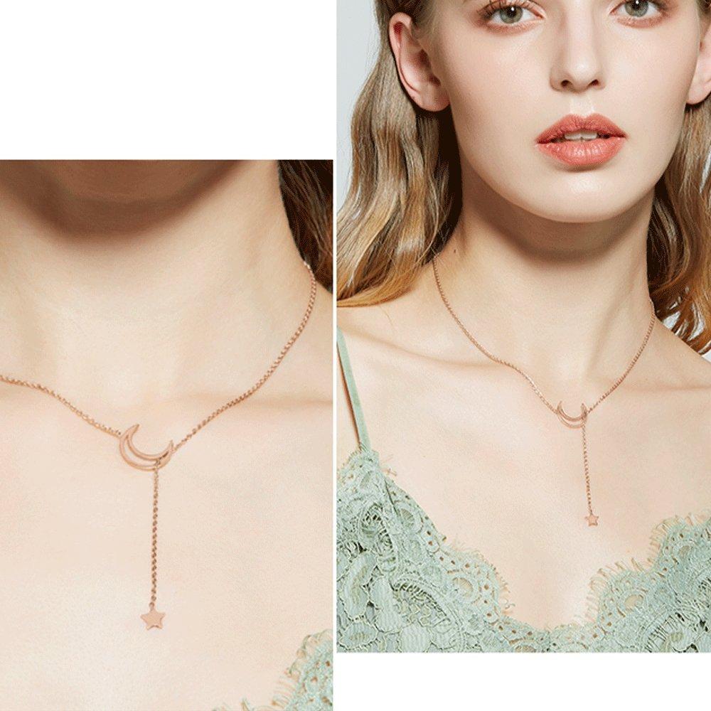 [K.L.Y] Women's Necklace, Starry Sky Crescent Moon, Sterling Silver 925 Pendant, Lovely and Cute, Pure Silver, Gift (Gold)