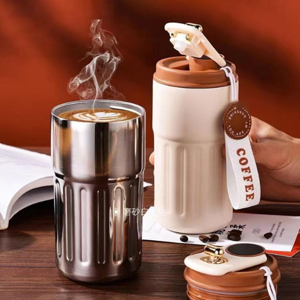 Vakuum-Thermobecher mit Temperaturanzeige, 450 ml, Edelstahl-Isolierbecher für Heißgetränke, auslaufsicherer Deckel, leicht zu reinigen, tragbarer Reisekaffee