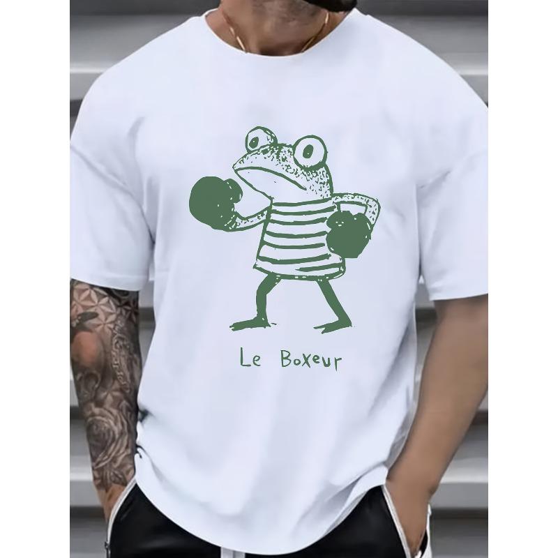 

Европейские размеры Мужская футболка с графическим принтом Лягушка-боксер -С круглым вырезом, с коротким рукавом, черная с дизайном в виде розовой лягушки S белый