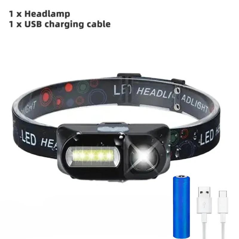 Powerful Portable XPE+COB Headlamp LED Head Flashlight Type-C Rechargeable Outdoor Waterproof Fishing Camping Hiking Headlight