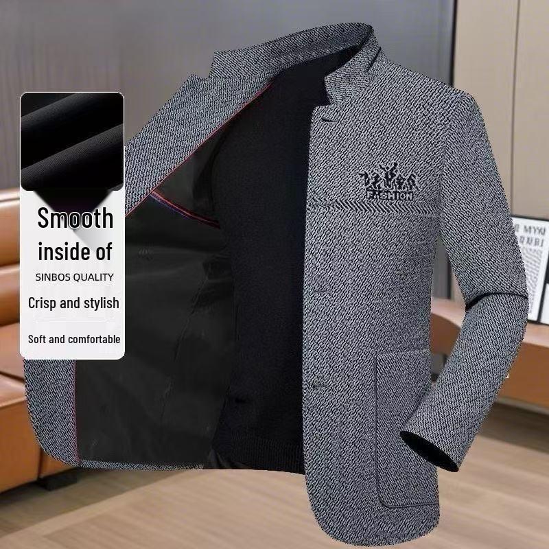 Herren Herbst Hochwertige Stehkragen Anzugjacke für Mittleren und Jungen