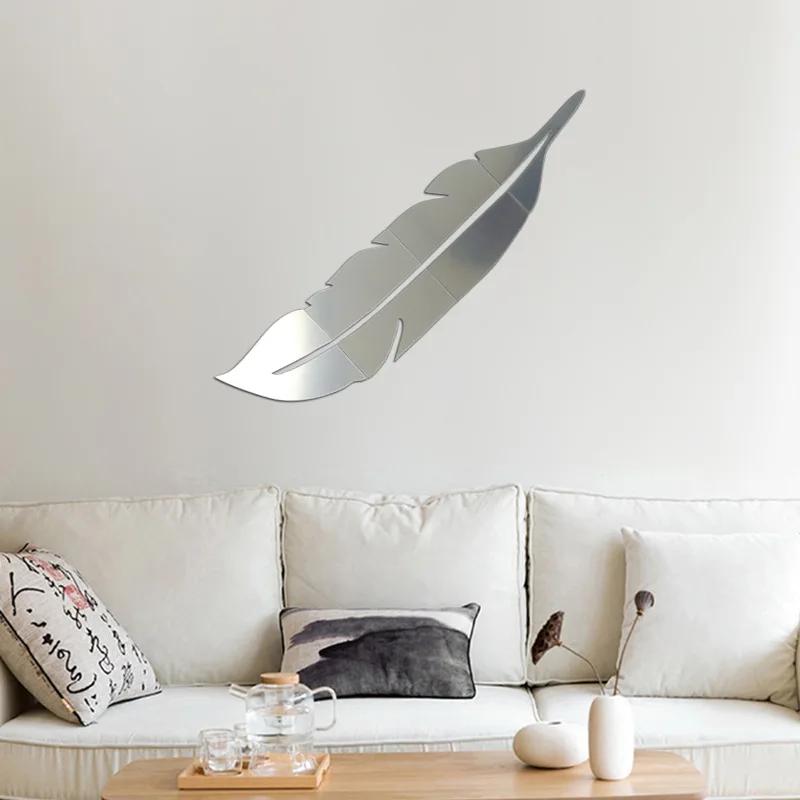 Mirror Feather Acrylic Wall Stickers Mirror Living Room Bedroom Self Adhesive Stickers Dressing Mirror DIY Art Home Decoration