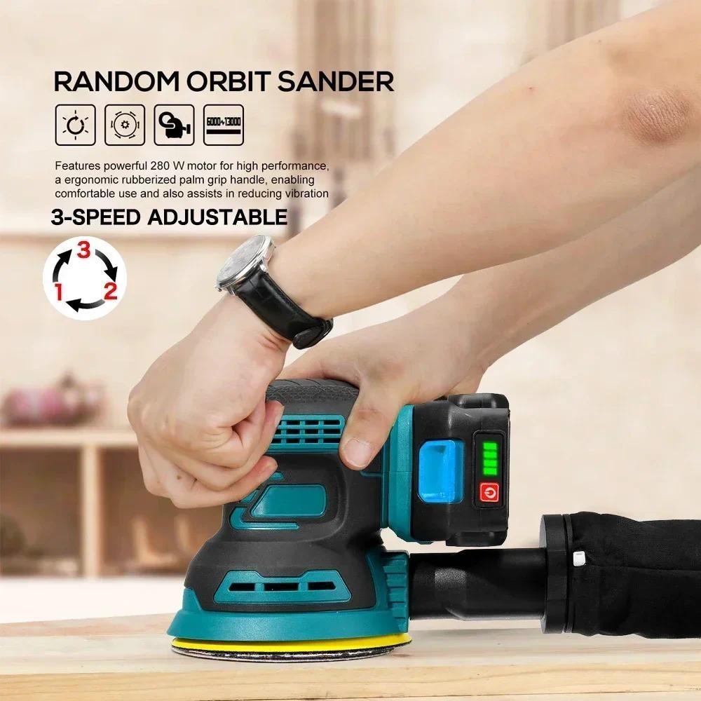 Brushless Electric Random Orbital Sander Portable 3-speed Adjustable Polisher Tool Car Paint Care Rust Removal Polishing Grinder