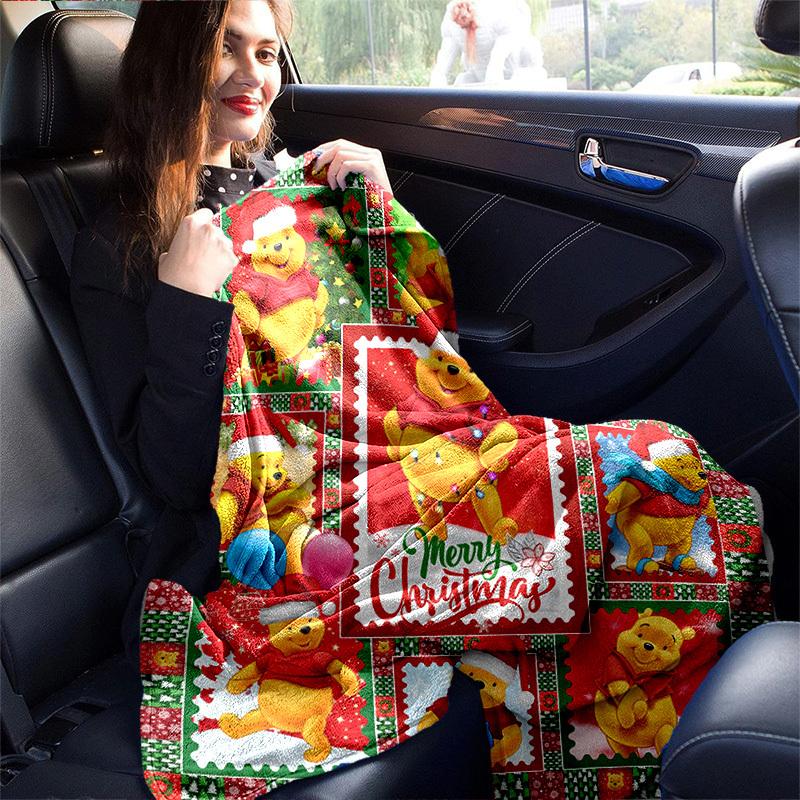1pc. Christmas Winnie The Pooh Postage Stamps Design Blanket, Home Decorative Throw Blanket for All Seasons, Cute Cartoon Gift Idea for frie