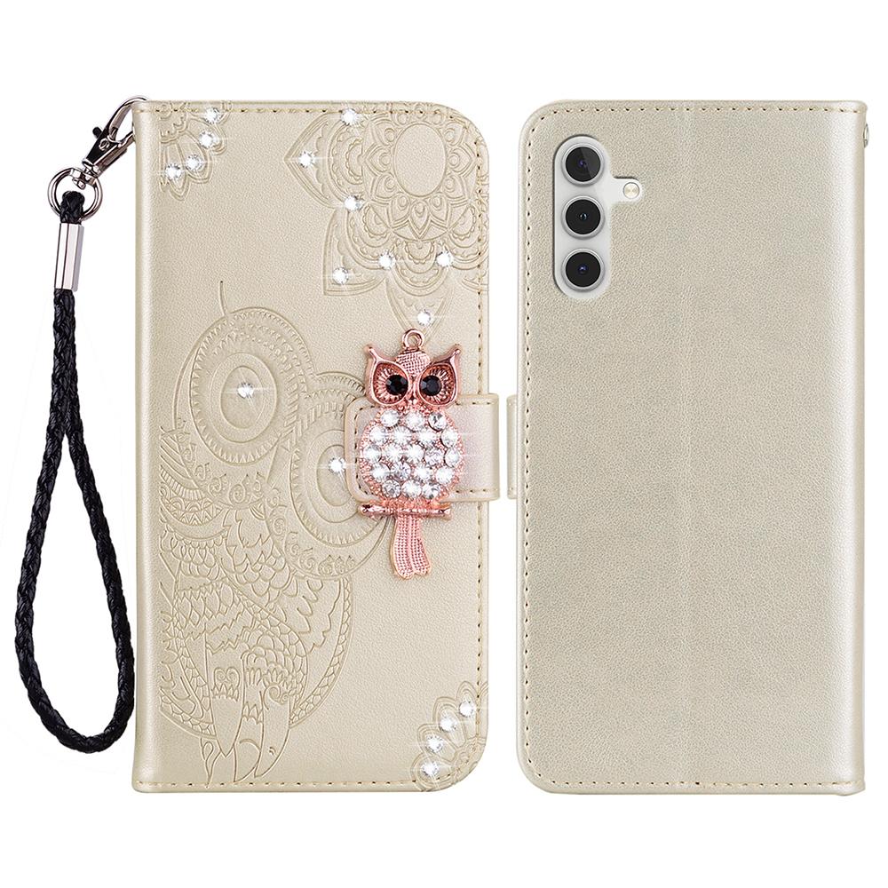 Für Samsung Galaxy S24 FE Brieftasche Hülle Eule Blume Geprägt Strass Lederhülle