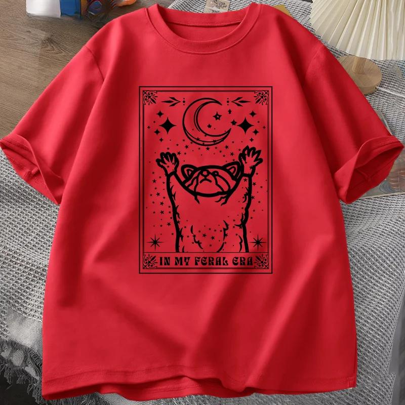 In My Feral Era Raccoon T Shirt Mystical Racoon Tshirt Tarot Card Print T-shirt Summer Short Sleeve Tee Shirt Women Clothes