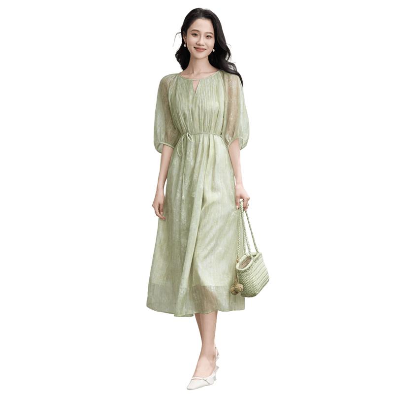 Xiangying Elegant Floral Print A-Line Midi Dress M