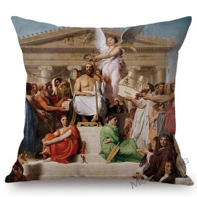 Neoclassical World Famous Oil Painting Jean Ingres Nepoleon The Source La Grande Odalisque Sofa Pillow Case Linen Cushion Cover