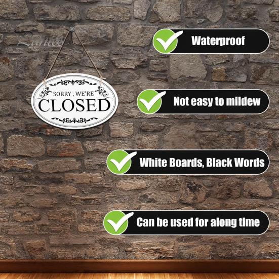 Easy To Install Shop Sign Wooden Open Closed Sign, Double-Sided Hanging Door with Vintage Wall Mounted Store Frame, Waterproof Storefront Business