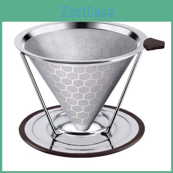 Reusable Steel Stainless Home Pour Coffee Filter Nonslip Over Dripper Strainer