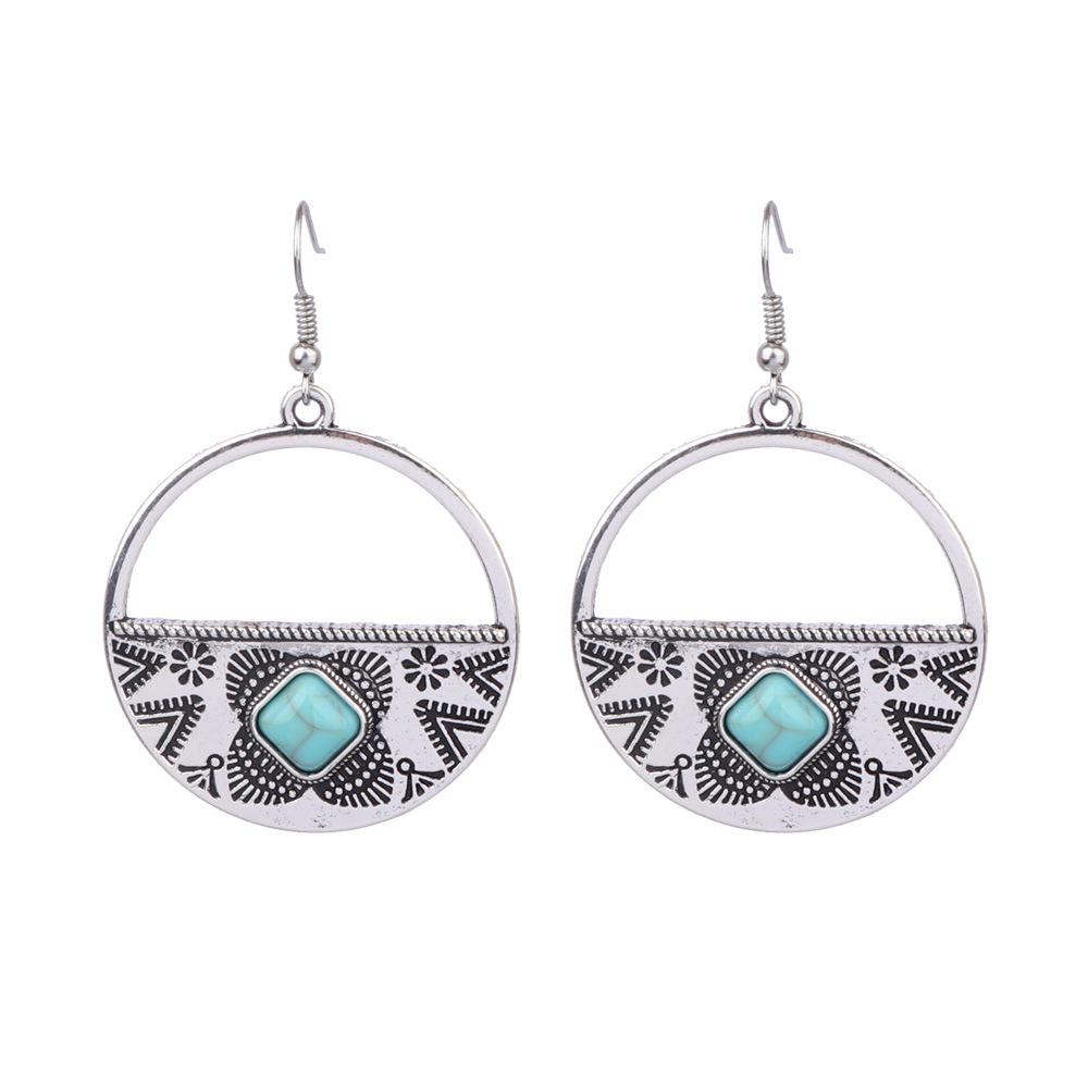 Ethnic Vintage Blue Beads Waterdrop Round Earrings for Women Boho Creative Geometric Silver Color Dangle Earrings Jhumka Jewelry