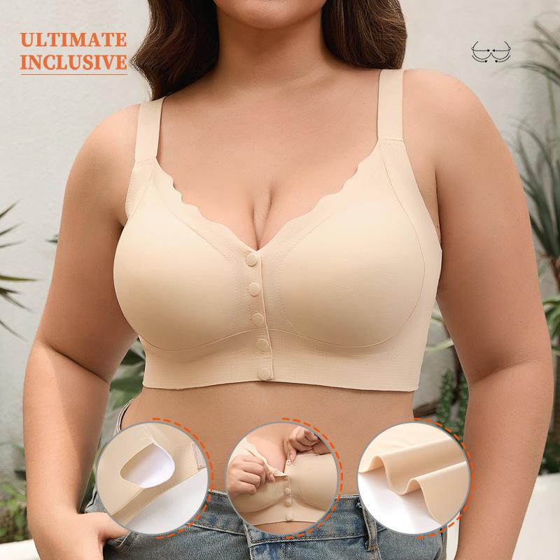 Breathable Front Buckle Seamless Underwear Thin Style Large Chest Small Plus Size Middle-aged and Elderly Women Comfortable No Ring Bra