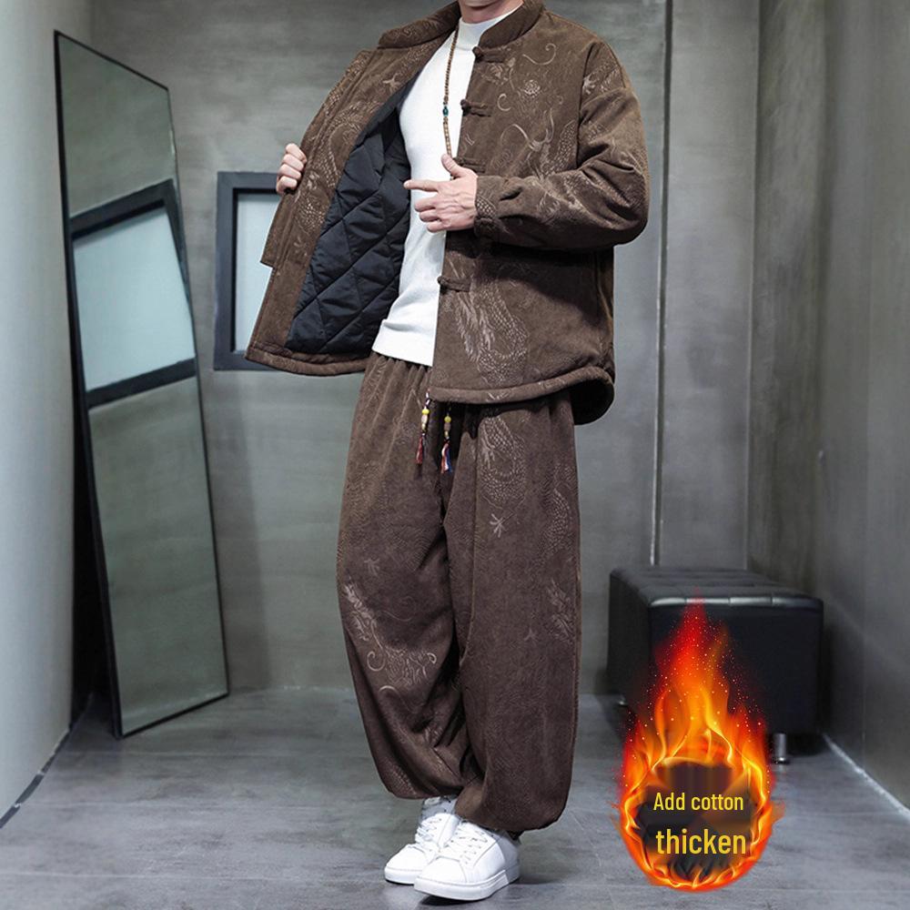 Men's Winter Chinese Style Corduroy Cotton Tang Suit - Thick, Warm Jacket Set