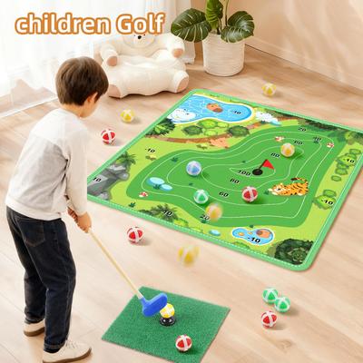 Kids Golf Mat Set with Sticky Balls and Club - Indoor/Outdoor Play