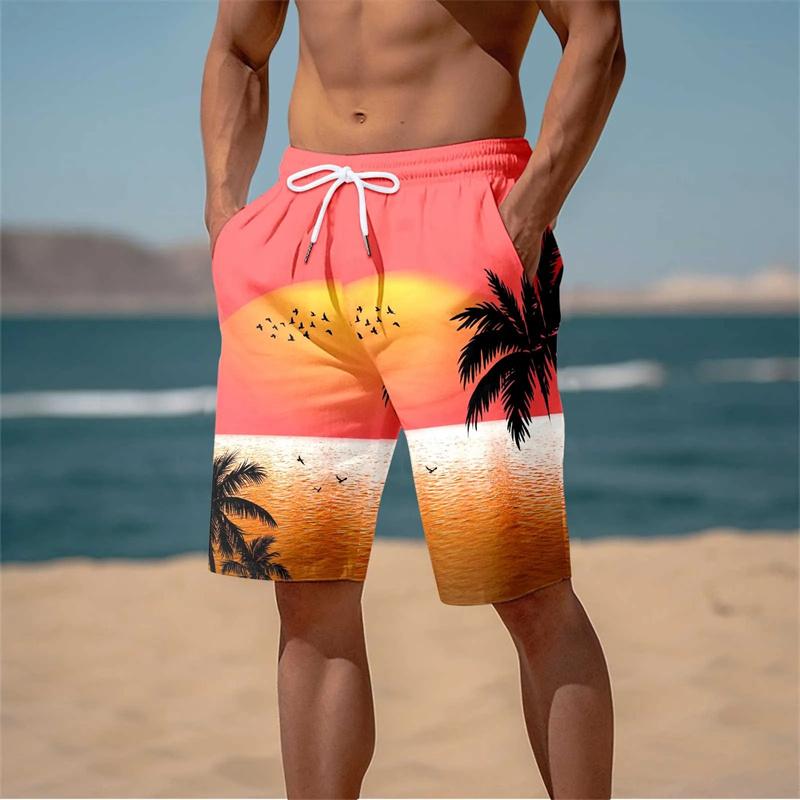 Men‘s’ Hawaiian Cool Swimming Trunks Summer New 3D Cocoanut Trees Printing Beach Shorts Palm Tree Shorts
