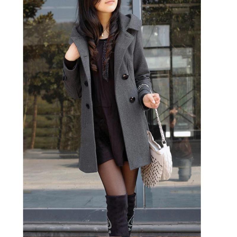 Fashion Winter Warm Mid-length Woolen Coat Women's Fall Winter Long Sleeve Jacket Hood Double-breasted Outerwear