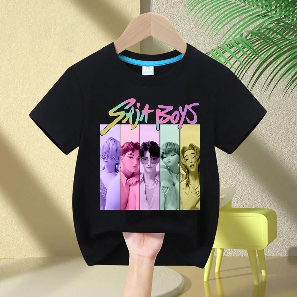 2025 New KPop Demon Hunter Saja Cartoon Boy Round Neck Printed Fashion Casual Kids T-Shirt