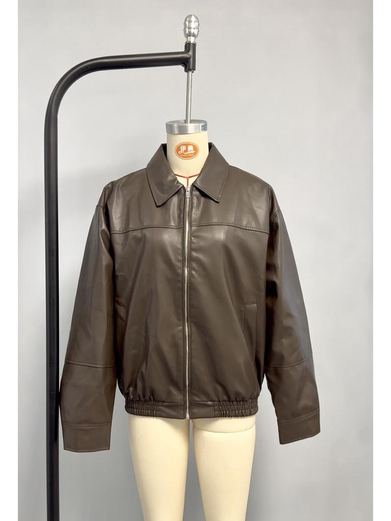 Women's Faux Leather Bomber Jacket - European & American Fashion for All Seasons
