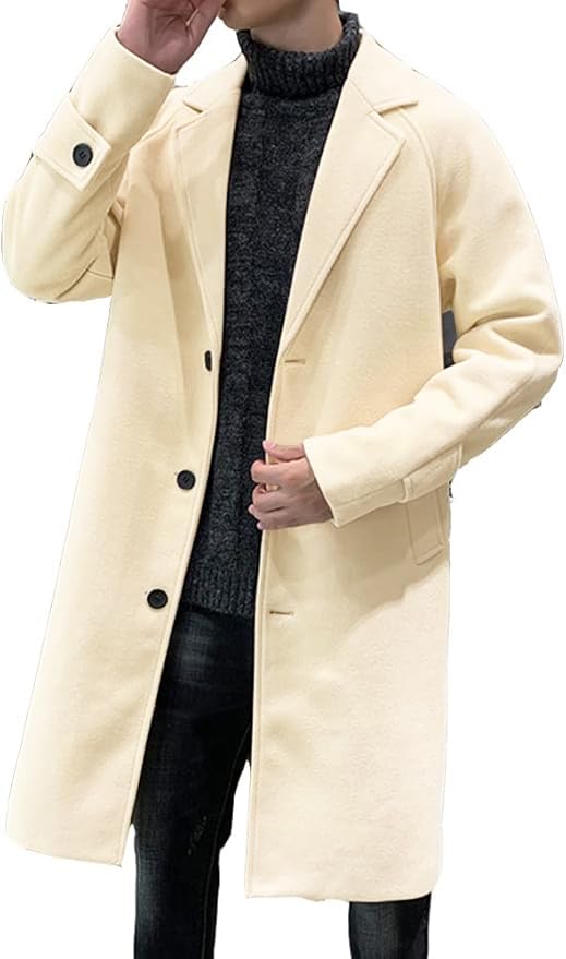 Wechose Winter Long Chesterfield Trench Bench Business Casual Popular Solid Cold Plus Sizes Loose Simple and Men's Coat, Coat, Coat, Outerwear, Color,