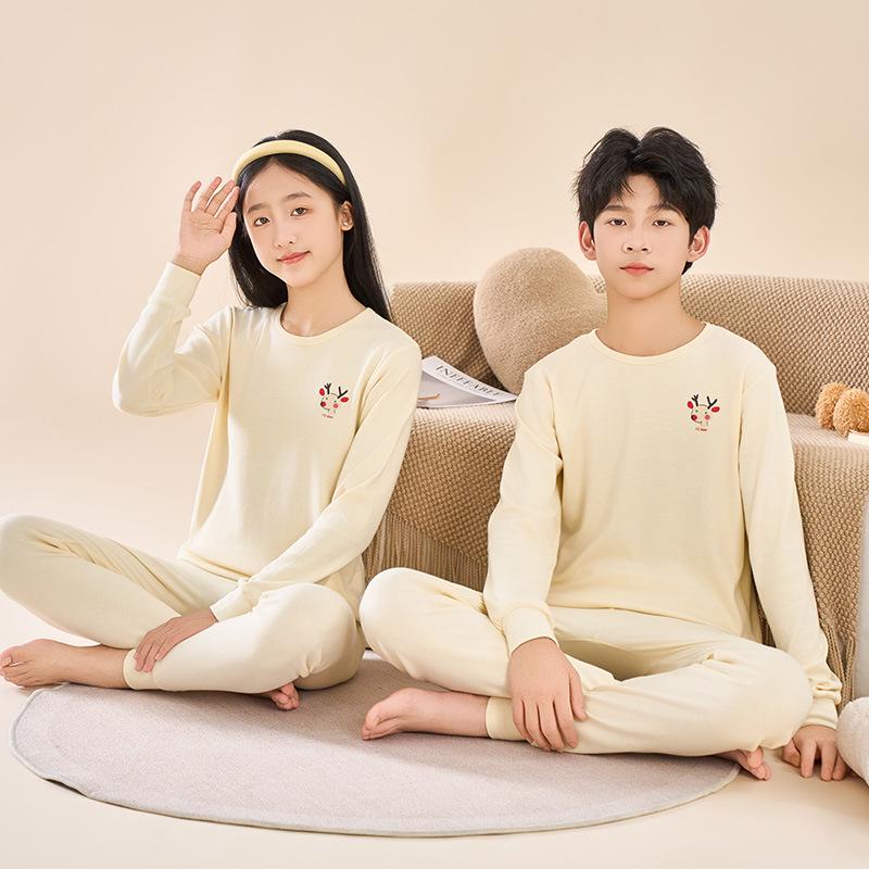 Kids' Autumn Cotton Flannel Pajama Set - Warm Long Johns and Base Layer for Boys and Girls