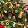 Wooden Christmas Ornaments 24 Pieces Party Decoration 2D Double-Sided Printing Donut Cake Christmas Tree Decorations for Winter