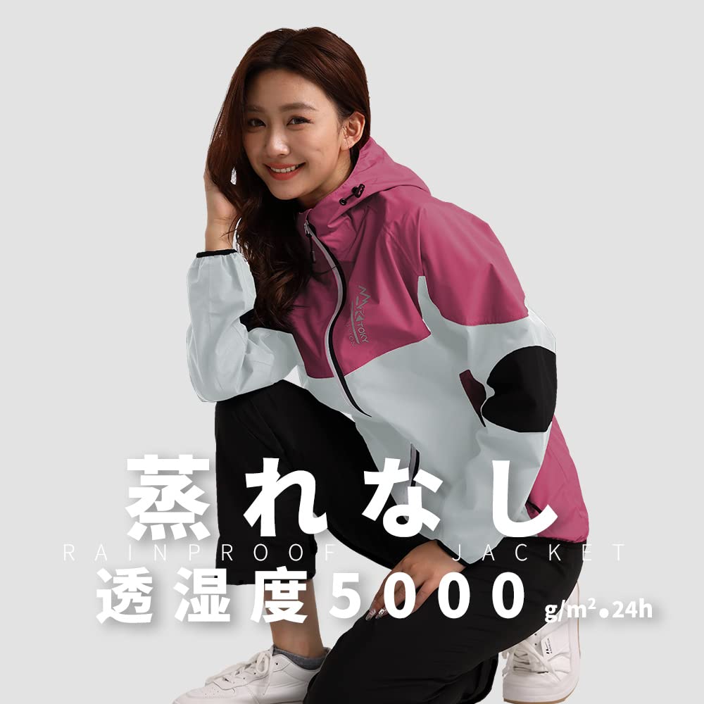 [Arashiyama] Women's Rainwear Top and Bottom Set, Mountain Parka, Golf Rain Suit, Outdoor Jacket, Waterproof, Lightweight, Rose Red (Rain Suit), Size