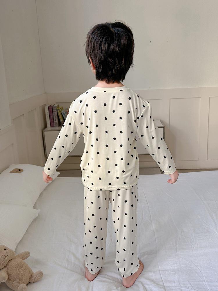 Kids' Cartoon Long-Sleeve Pajamas - Breathable Modal Fabric for Spring & Autumn