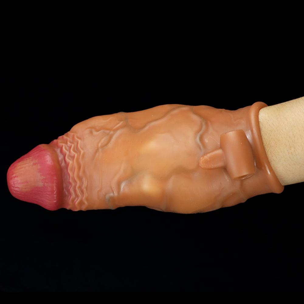 Realistický prodlužovač penisových rukávů Velký penis Sleeve Delay Ejakulace Dildo Sexuální hračky Rock Ring Kondom BDSM Fisting