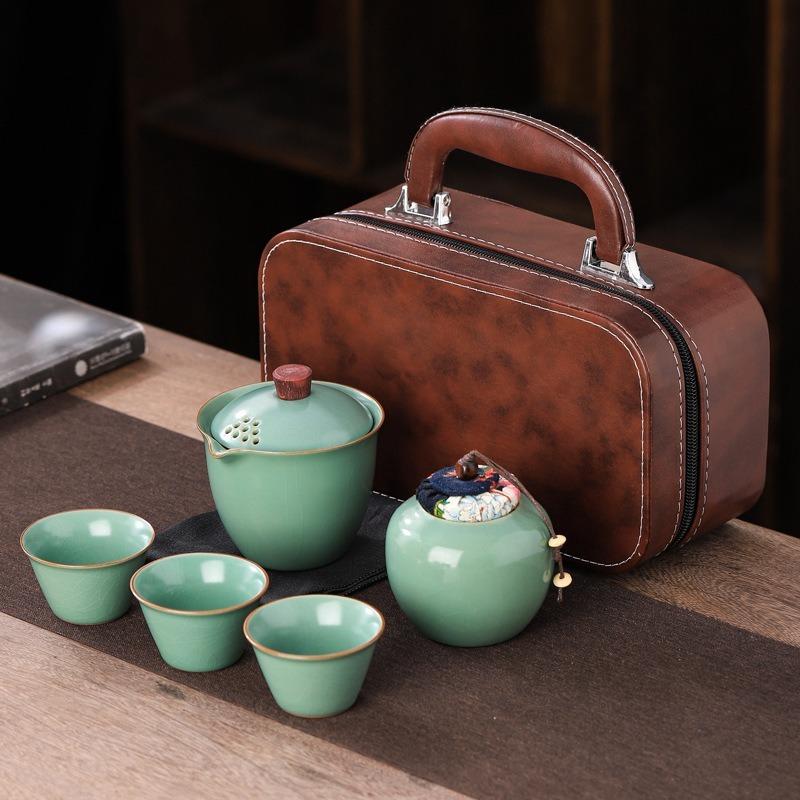 Ru Kiln Travel Tea Set Portable One Pot Three Cups Kuaike Cup Kung Fu Tea Set Event Giveaway White Porcelain Gift