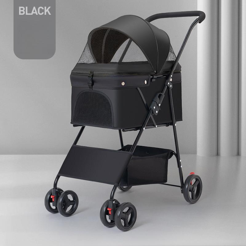 Metal Pet Stroller Lightweight Foldable Detachable Travel Cart for Small Medium Dogs Cats Outdoor Walking Stroller