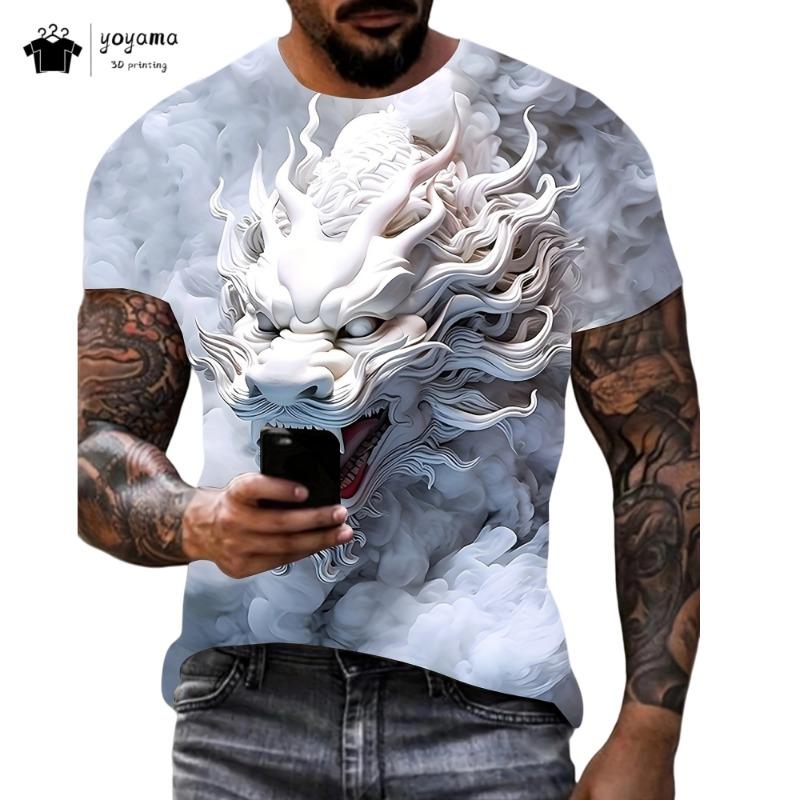 Herren T-Shirts Drachenmuster Kurzarm Tee Mode Straße Rundhals Oberteil Trend Tier 3D-Druck Locker Vielseitig Herrenbekleidung