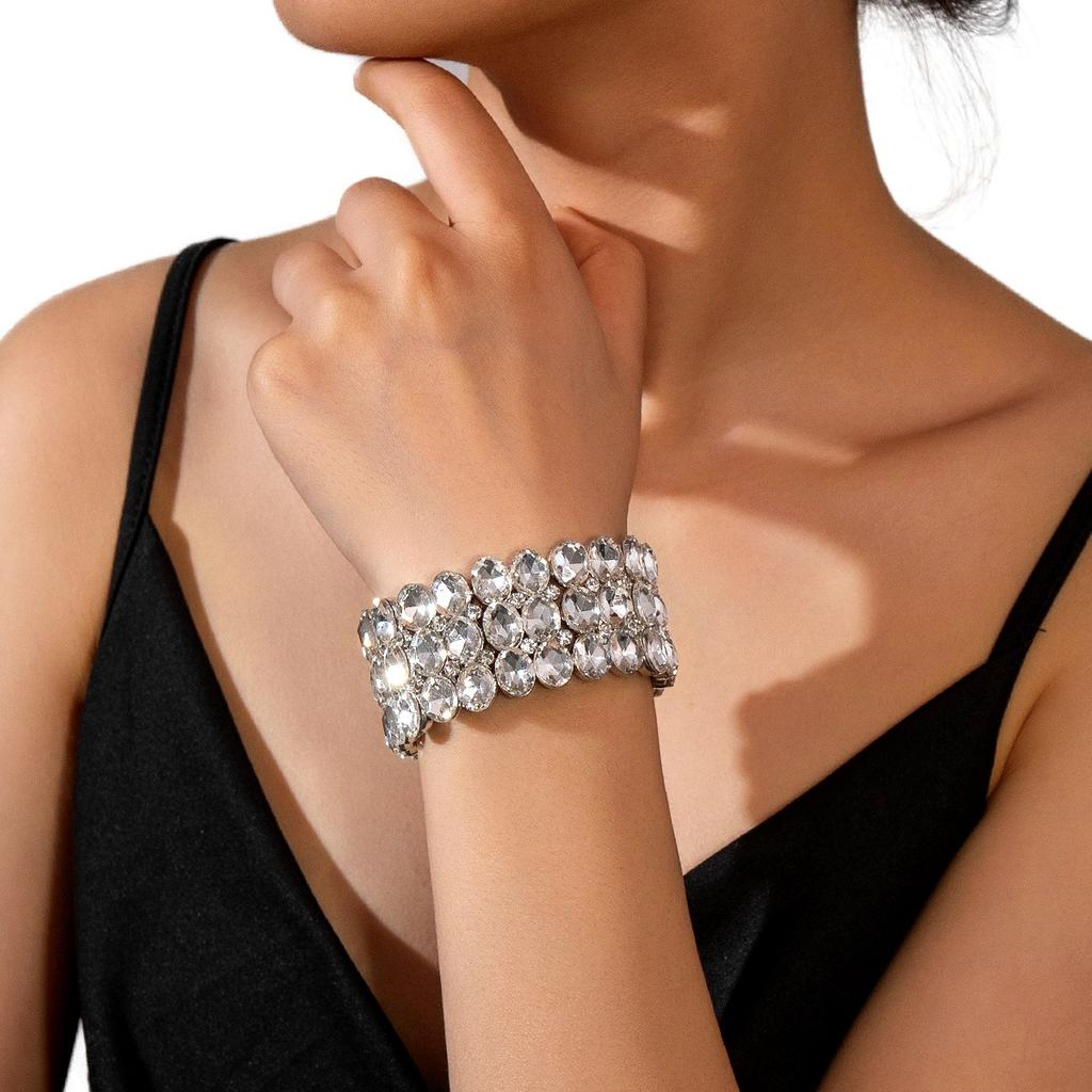 Mode Persönlichkeit Ab Bunte Elastische Große Armband Legierung Glas Armband Frauen Braut Schmuck