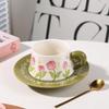 Tulip Watercolor Ceramic Coffee Cup and Saucer Set