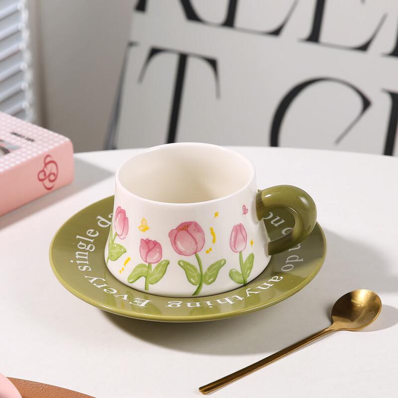 

Tulip Watercolor Ceramic Coffee Cup and Saucer Set
