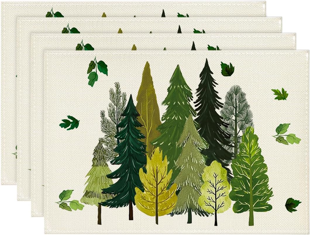 

Trees Leaves Spring Placemats Set of 4, 12x18 Inch Seasonal Summer Table Mats for Dining Party Decoration 4pcs-12x18
