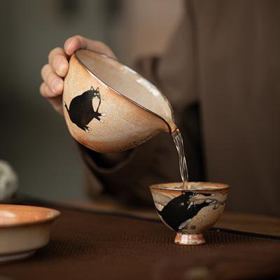 Retro Hand-Painted Teacup Japanese Zhiye Pottery Tea Pitcher Handmade Cat Household Cup Chinese Kungfu Tea Ceremony Teaware