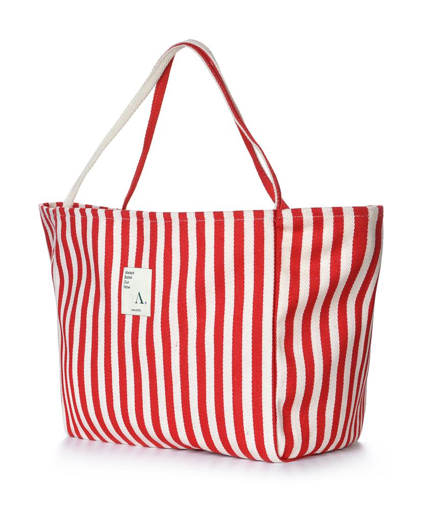The-Abon Cotton Mini Striped Big Shoulder Bag Red
