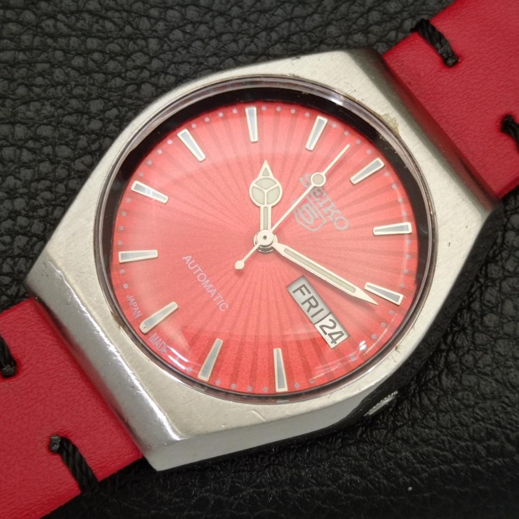 VINTAGE SEIKO 5 AUTOMATIC 6309A JAPAN MENS RED COLOR DIAL WATCH a701474-5 R206b-a701474