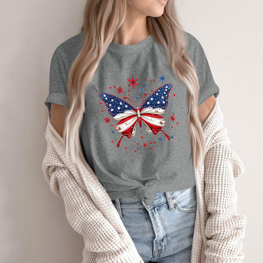 Women's Round Neck Printed Short-sleeved T-shirt Top