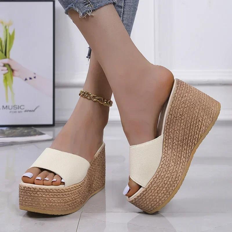 Candy Color Women's Wedge Slippers Summer New Fashion All-match Casual Platform High Heel Slippers for Women Outdoor Sandals