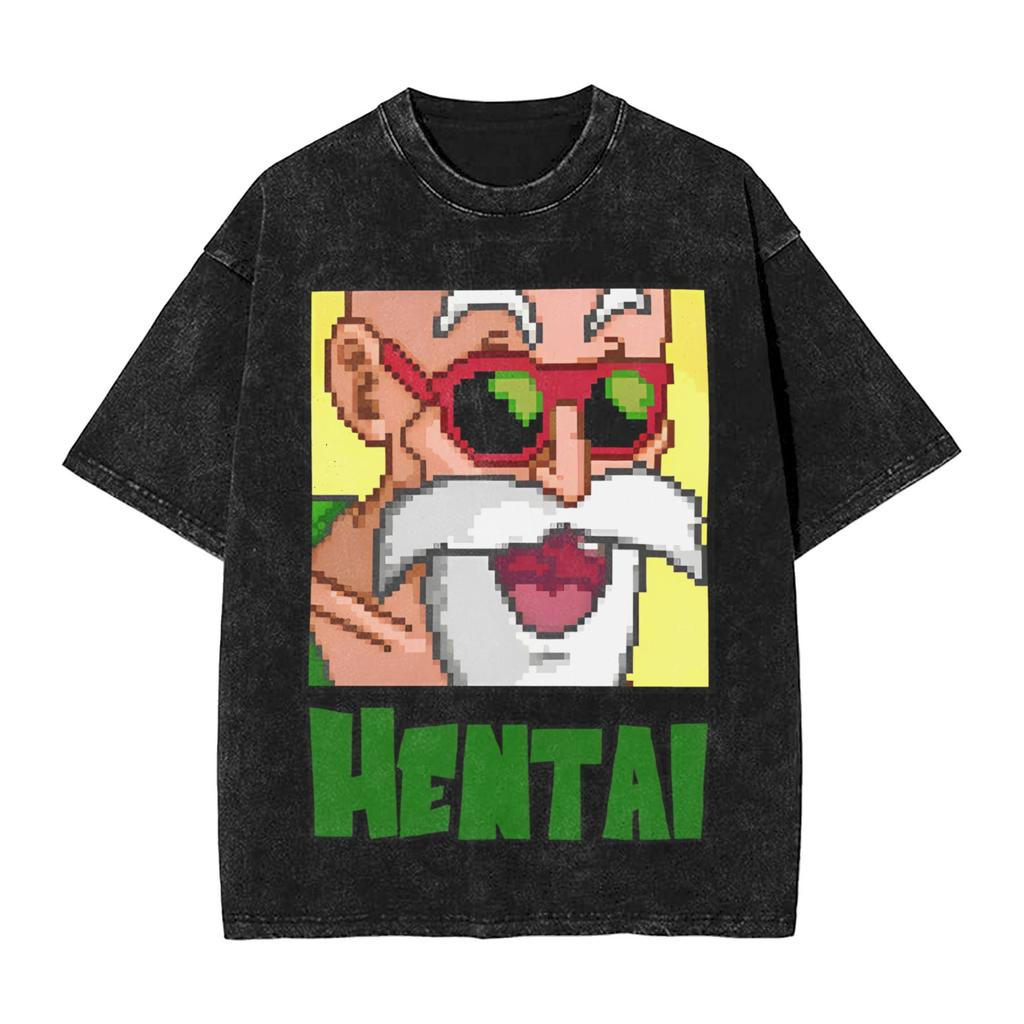 Dragon Ball Master Roshi Goku Printed Tshirt Mens and Womens Washed Tshirt High Quality Vintage Cotton Tshirt Harajuku Tops